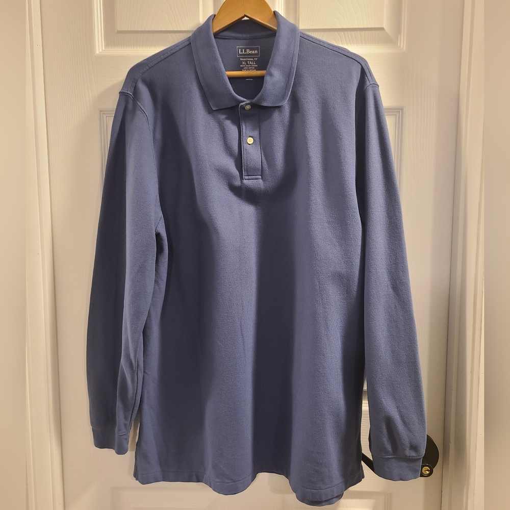 Mens L.L. Bean L/S Premium Double L Polo Shirt Size: XLT Color: Slate Blue